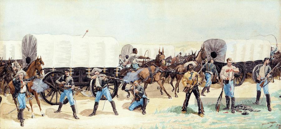Attaque sur le train d’approvisionnement Far West américain Frederic Remington Peintures à l'huile
